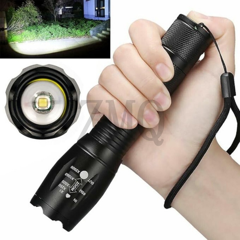 Zoom LED Flashlight Powerful Rechargeable Flashlight Bright Camping Torch 3 Lighting Modes Portable Outdoor Bicycle Light