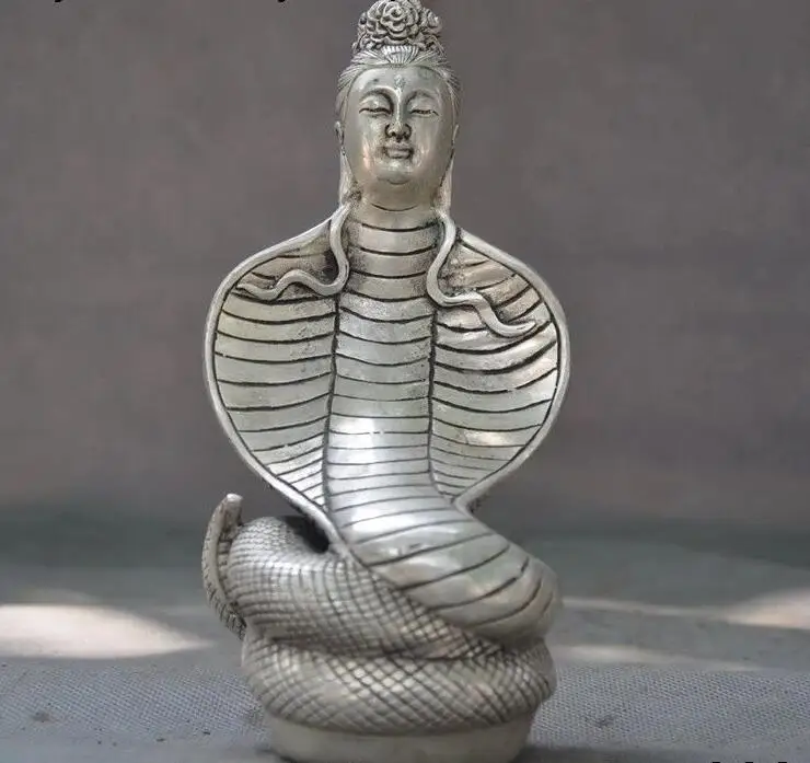 

7-дюймовая старая тибетская Серебряная буддистская змея, раньше