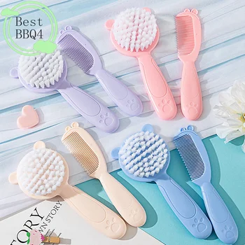 (BBQ4) Set di 2 spazzole e pettini per capelli per neonati e bambini piccoli, set di spazzole e pettini per capelli con setole morbide, regalo per la cura dei capelli dei bambini