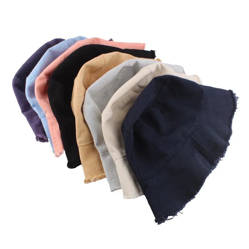Bucket Hat New Tassel Washed Denim Women Cotton Plain Wide Brim Foldable Fisherman's Outdoor Beach Panama bucket hat,women bucket hat,women hat