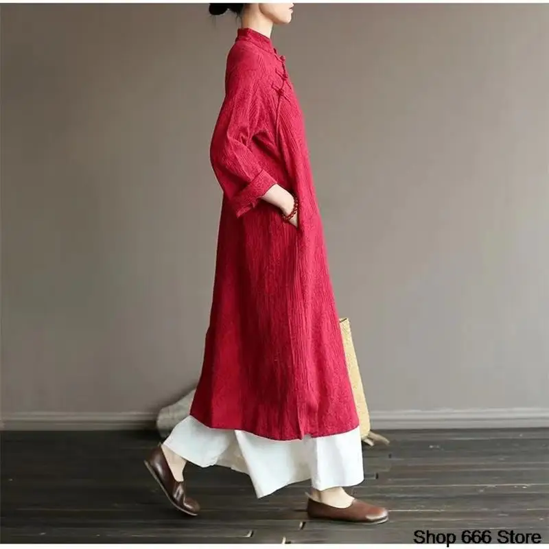 Traditional Chinese Women's Cheongsam Cotton Linen Robe New Female Robe Retro Femeal Top Skirt Shirt HanfuTang Suit Party Dress