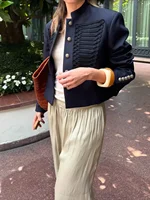 Manteau chic pour femme, mode, simple boutonnage, manches longues, vestes pour femmes, printemps 2026, mode de rue, style chinois, vêtements courts pour femmes 3