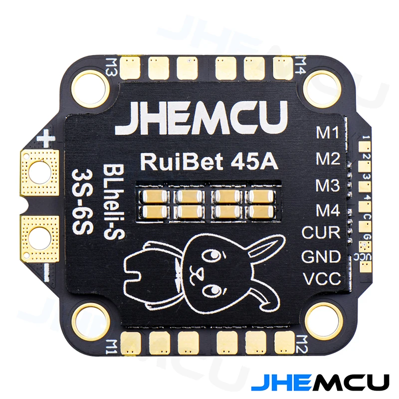 Microcontrôleur et dissipateurs thermiques du JHEMCU RuiBet 45A/55A ESC 4in1 BLHELI_S Dshot600.