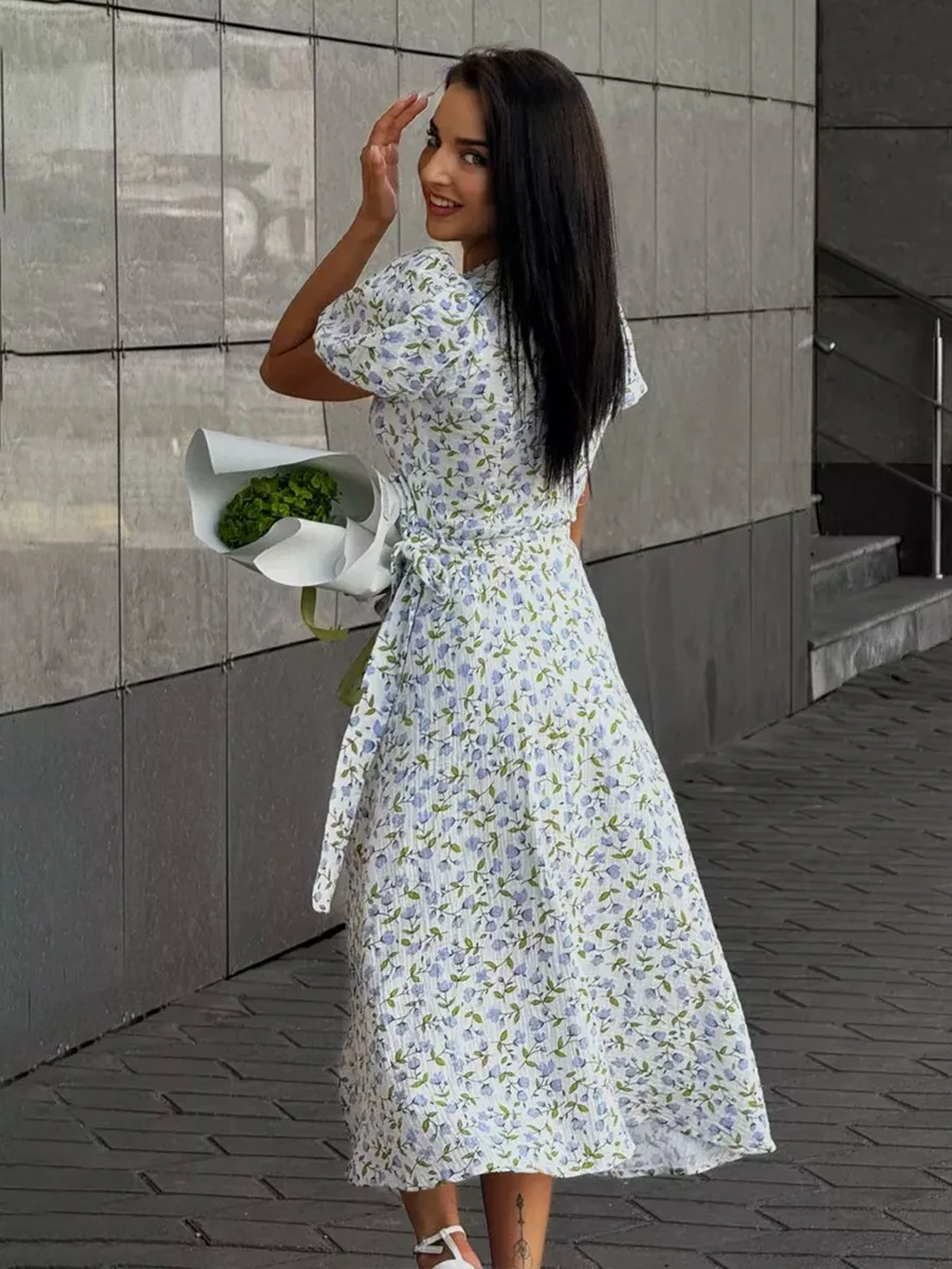 Women's Loose Fit Cotton Blend Maxi Dress with V-Neck & Short Sleeves S44c3cb99b11b4c2ea8abe9e3a10c0445o