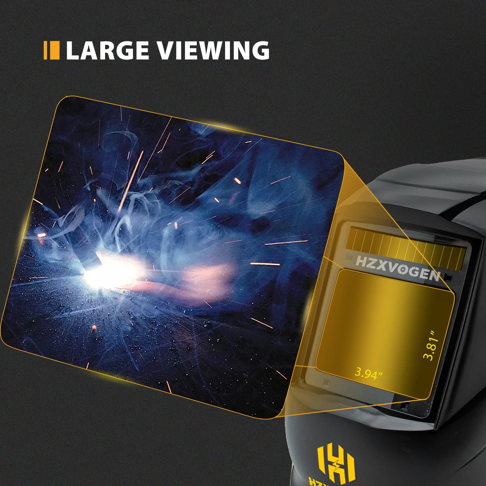 Casco per saldatura HZXVOGEN Oscuramento automatico - Ampio schermo di visualizzazione Cappuccio True Color Solar Lithium DIN4/5-9/9-13 1/1/1/2 - immagine 3