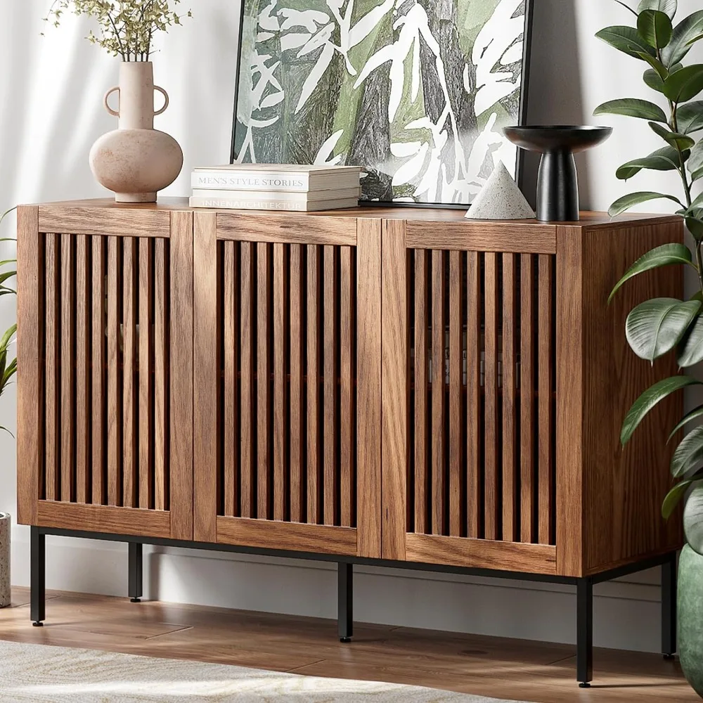 

Storage Cabinet,47.2" Farmhouse Buffet Cabinet with Metal Base and Adjustable Shelves,Sideboard Coffee Bar