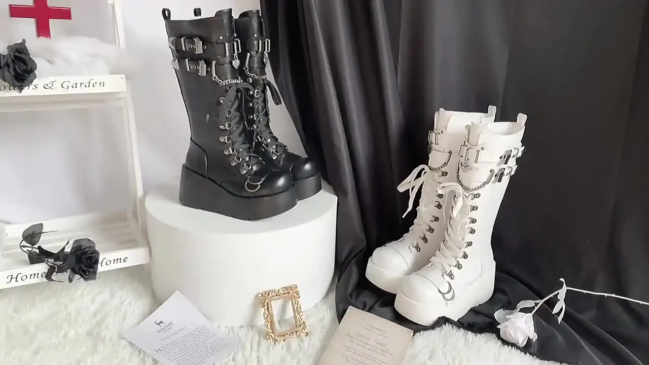 GIGIFOX Platform High Wedges Gothic Style Women Mid Calf Boots