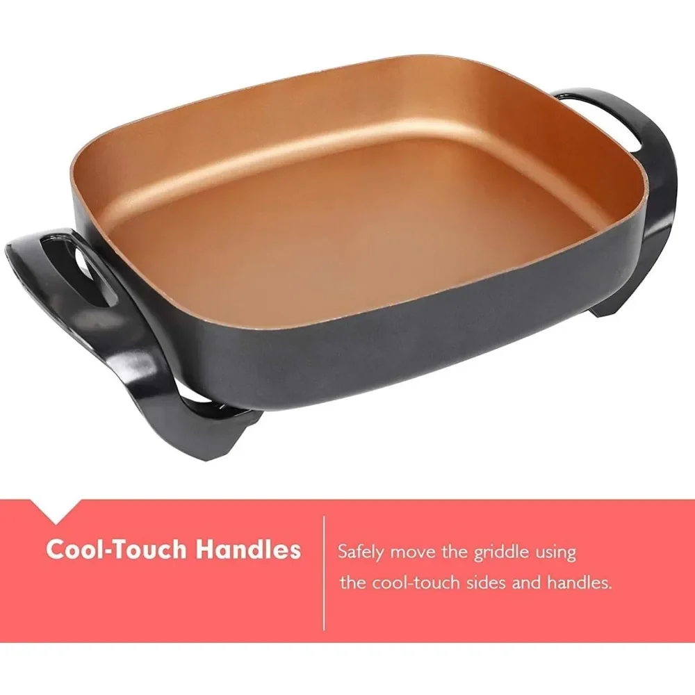 Professional Non-stick Copper Electric Skillet Jumbo, Deep Dish with Tempered Glass Vented Lid, Upgrade Thermostat 2
