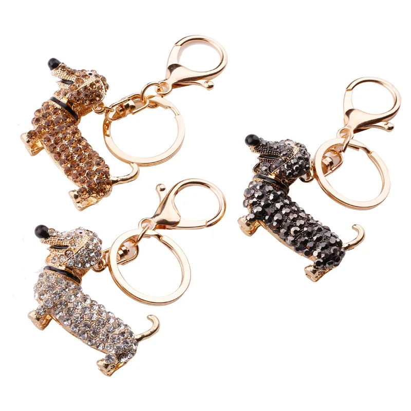 High quality new diamond inlaid dachshund dog keychain cute puppy bag pendant mobile phone car pendant 6