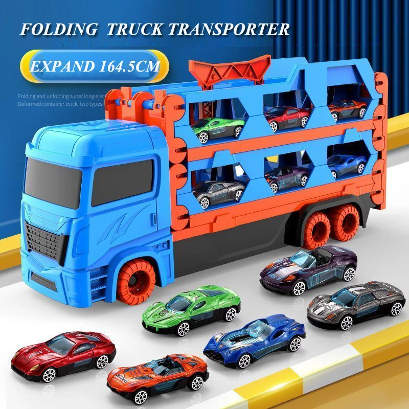 Large Transporer Truck Folding Track Racing Vehicle Kids Compeiive Games Sorage Alloy Car Boy Toy Children Novel_voghion.com