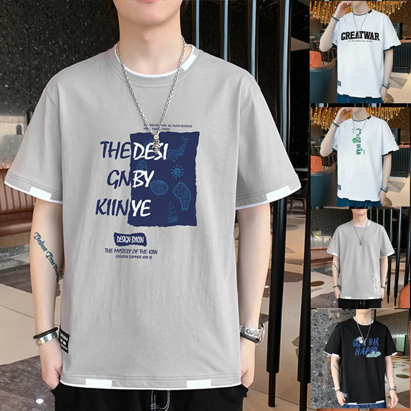 

Men's short sleeved pure cotton wide T-shirt new summer trend half sleeved base shirt T-shirt men's top
