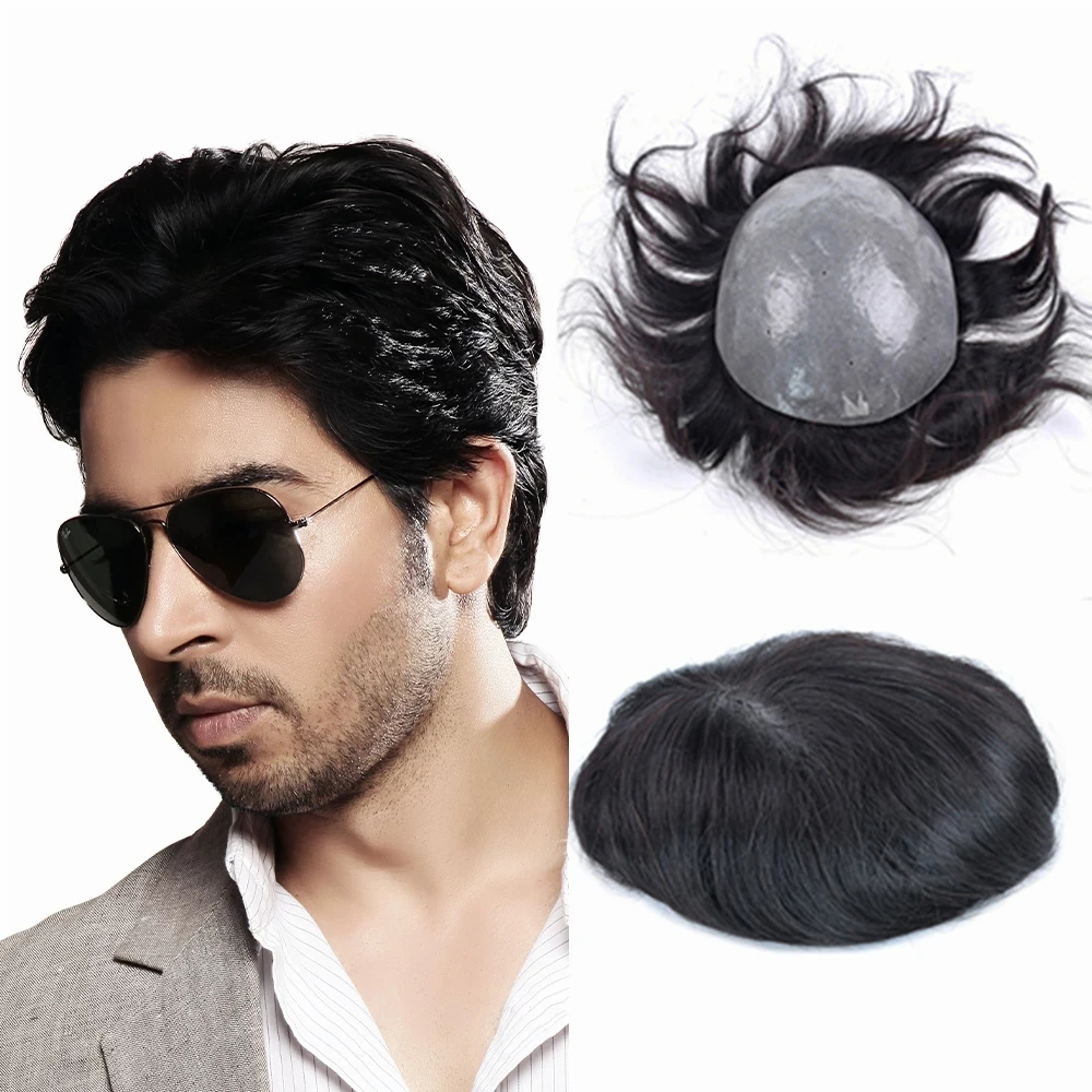 Black Male Hair Prosthesis Injection Skin Toupee Men Durable Wigs For