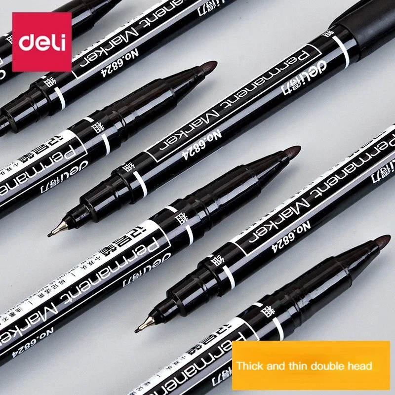 Permanent Marker Pen Permanent Marker Markers Pen Permanent Markers Marker Pens 4/9pcs/lot Deli Twin Tip Fine Point Waterproof Ink Thin Nib Crude Nib Black Ink 0.5mm-2mm Fine Color