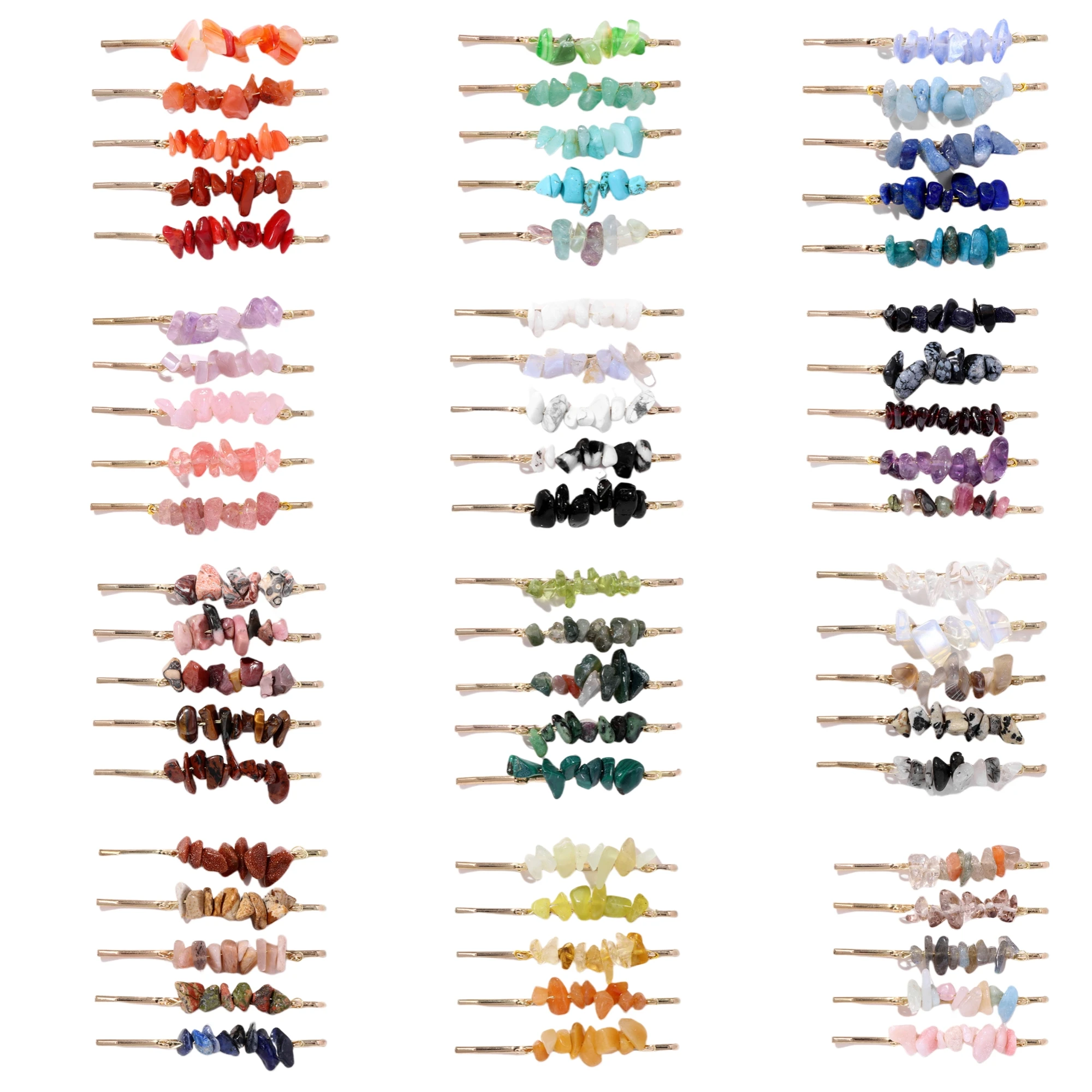 Women Gemstone Hair Clip 5PCS Natural Stone Crystal Irregular Chips Hairpins Gold Color Headwear Barrettes Girl friend Party crystal ball alloy holder irregular silver color tree branch shape display base for exotic stone balls tripod crafts ornaments