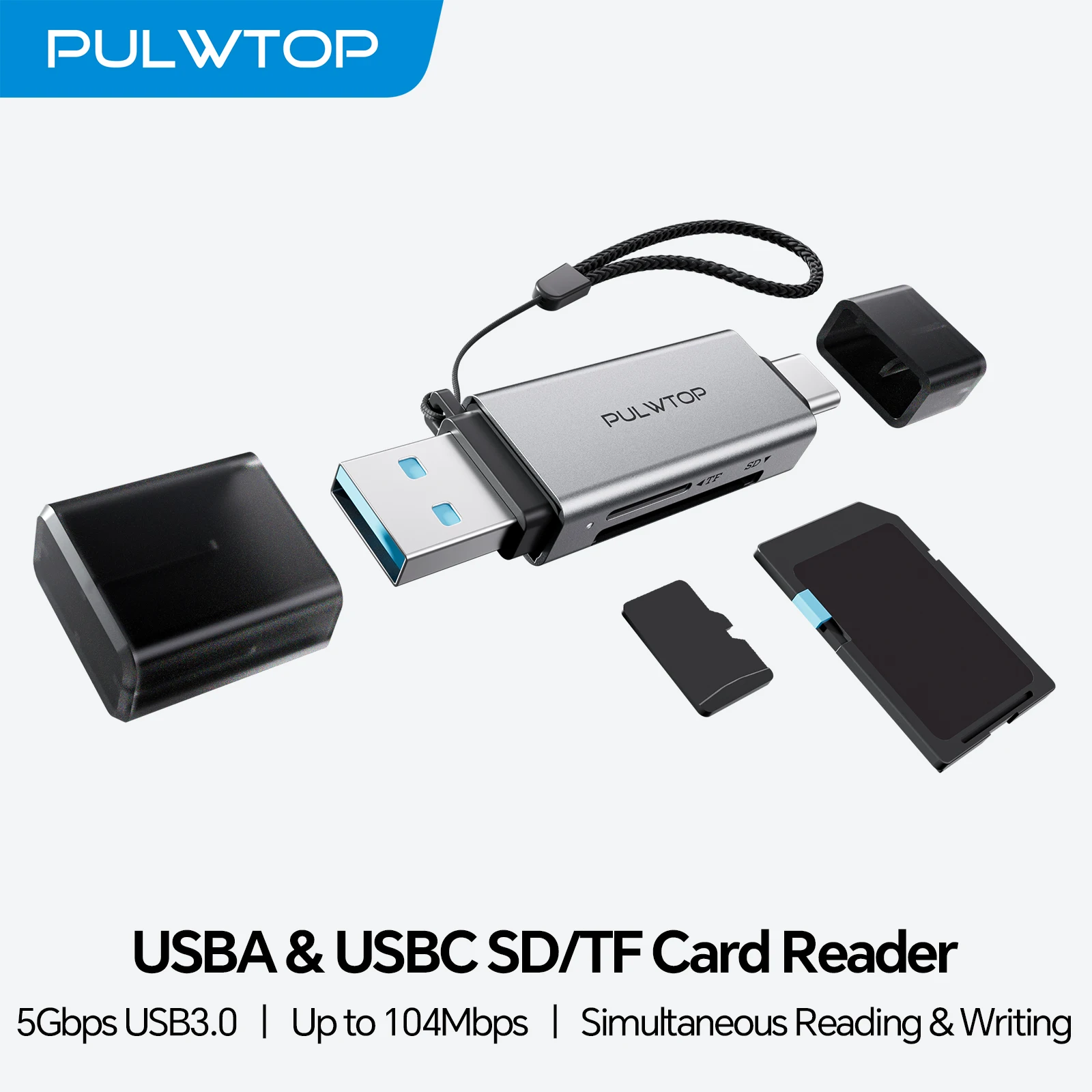 PULWTOP USB 3.0 SD Kart Okuyucu, 5G Süper Hızlı USB 3.0 SD/TF Kart Okuyucu, SDXC, SDHC, MMC, RS-MMC, Micro SDXC/SD/SDHC için