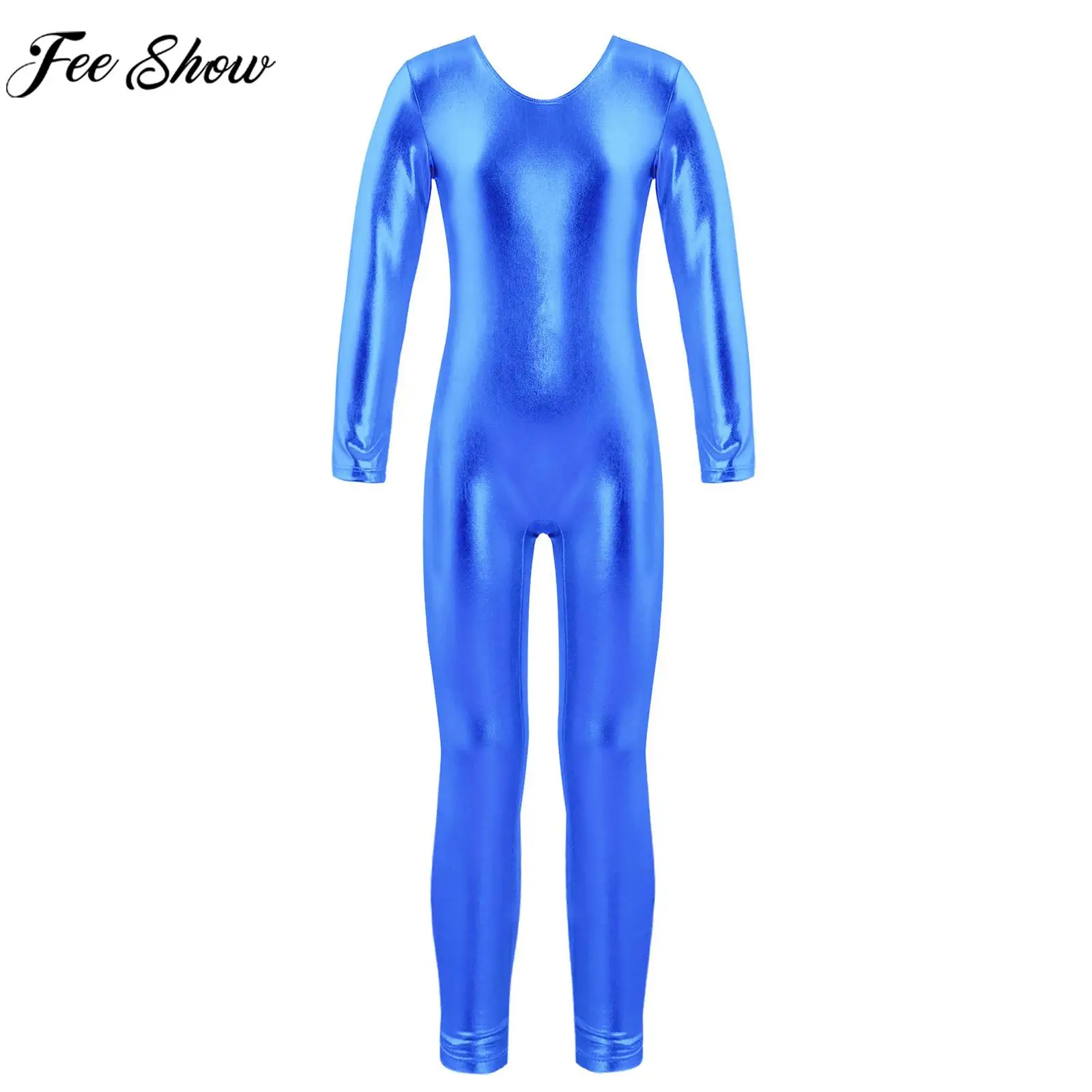 

Children Girls Ballet Dance Leotard Gymnastics Yoga Acrobatics Jumpsuit Long Sleeve Zipper Bronzing Cloth Bodysuit Dancewear