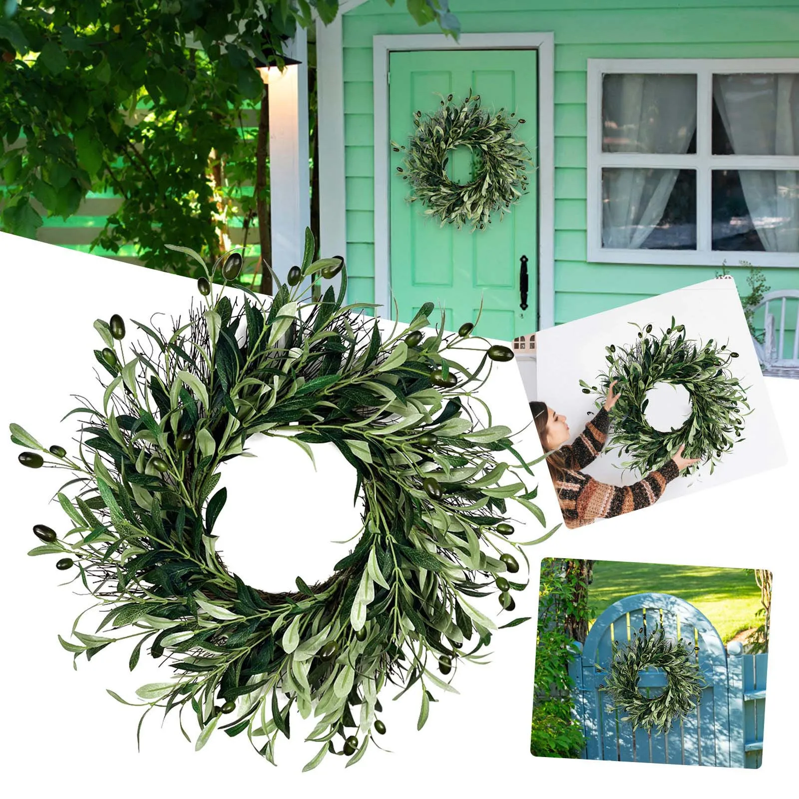 

Olive Fruit Wreath Porch Decoration Front Door Outdoor Hanging Wreath Decor for Front Door All Seasons