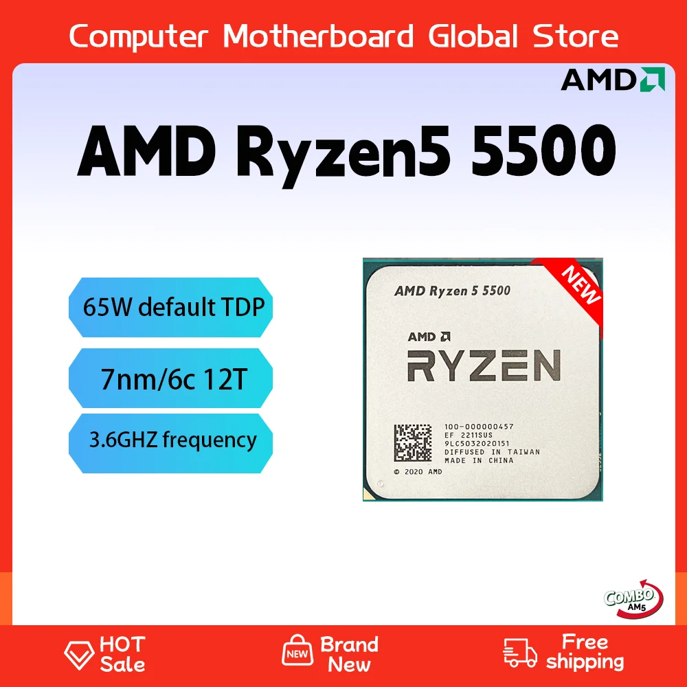 AMD New Ryzen 5 5500 R5 5500 3.6 GHz 6-Core 12-Thread CPU Processor 7nm  L3=16M Socket AM4 R5 Ryzen Processor Accessories