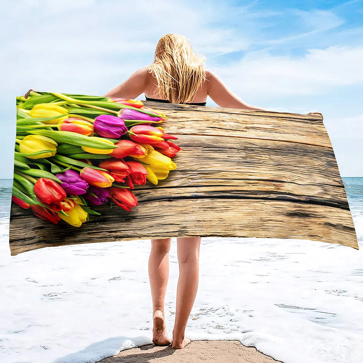 

Natural Landscape Flowers Beach Towels Oversized Sand Free Quick Drying Towel Big Bath Travel Accessories