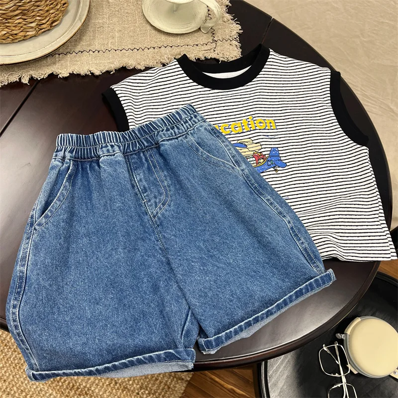 

Baby Shorts Summer Children Denim Pants Boy Korean Style All Matching Five Quarter Pants Summer Thin 2024 New Fashion Short