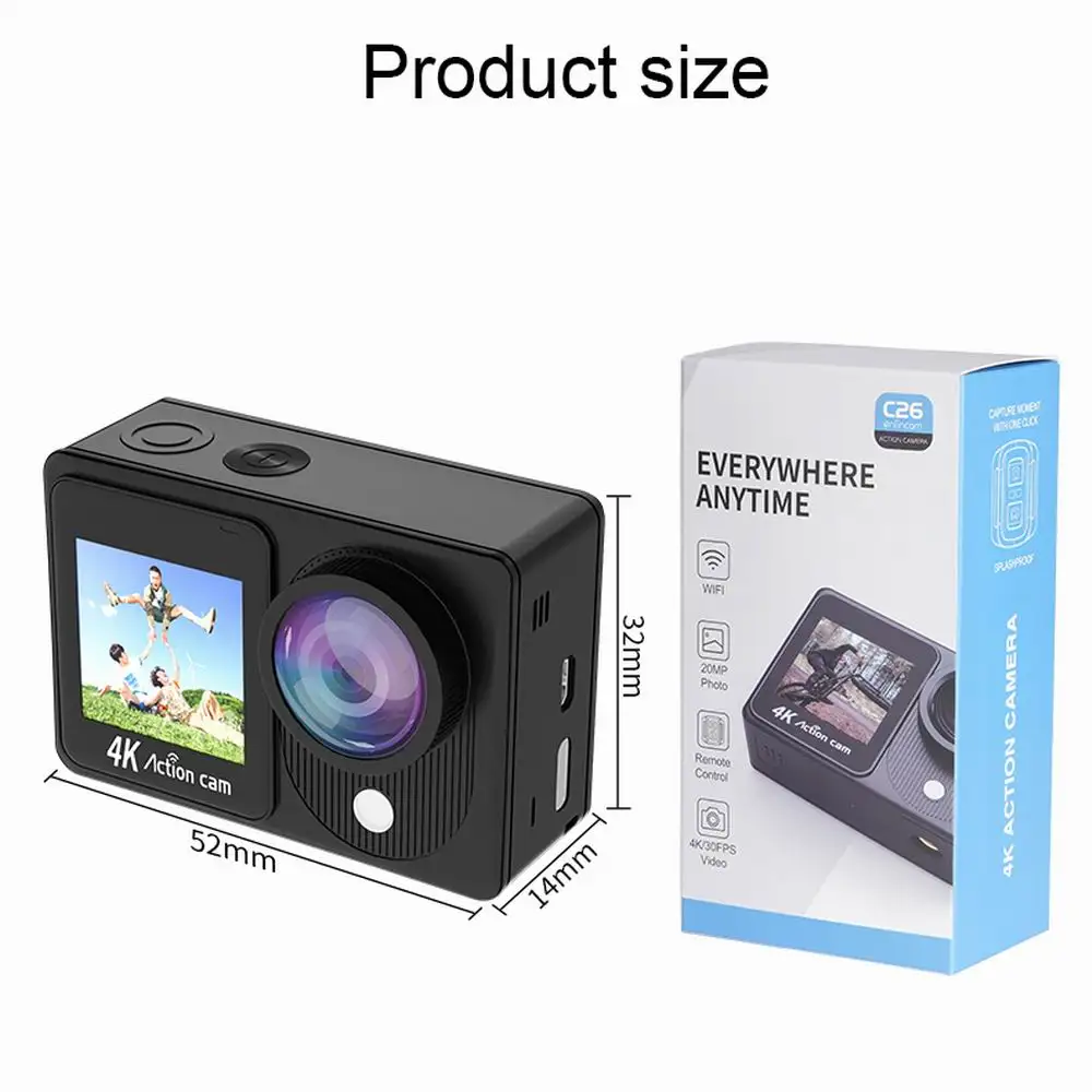 170 광각 듀얼 컬러 터치 스크린 손떨림 방지 스포츠 카메라, Wifi 4K HD 1080P Go Pro 카메라, IP68 방수, 신제품 액션 카메라