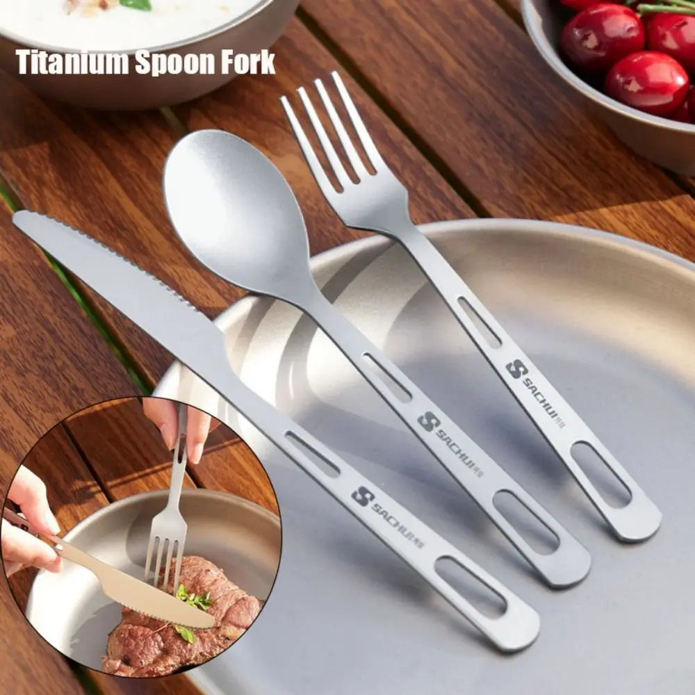Portable Titanium Long Handle Spoon Camping Cookware Cutlery Fork EDC Outdoor Picnic Accessories