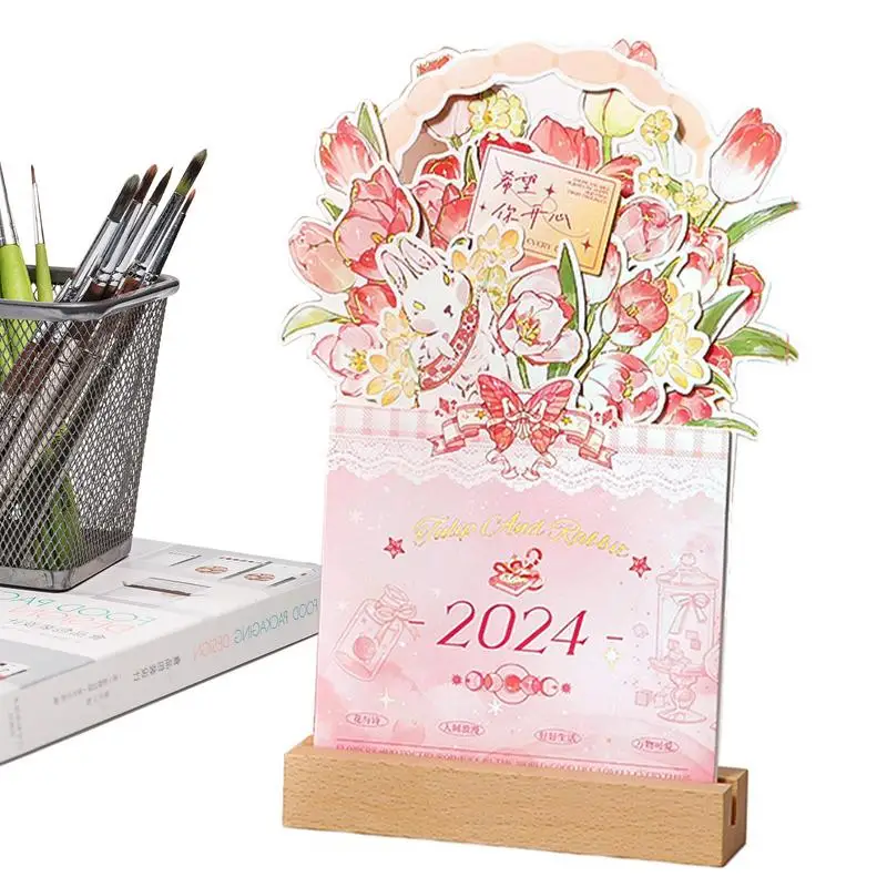 

2024 Calendar Desk Memo Sheet 2024 Calendar Flower Design Creative Detachable Decorative Household Monthly Planner For Dormitory