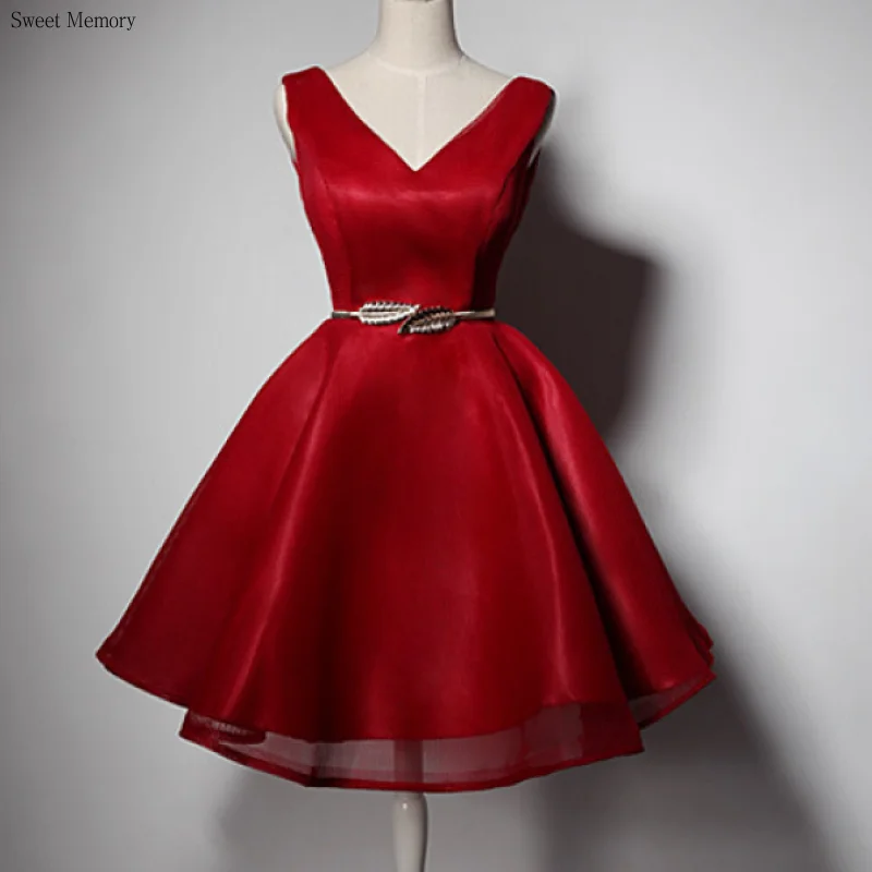 D108 Dark Red Black White Cocktail Dresses V-Neck Sleeveless Girl Women Princess Lace Up Ball Gown Party Dress