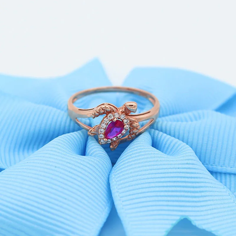 

New Classic 585 Purple Gold Plated 14K Rose Gold Inlaid Ruby Rings for Women Fresh and Exquisite Wedding Jewelry Gift