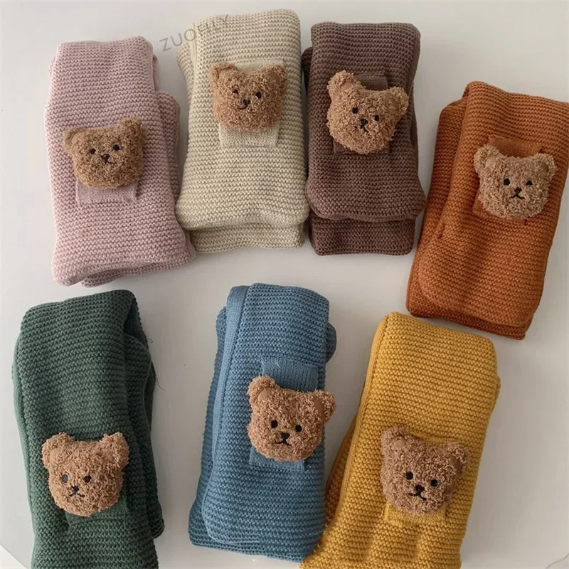 가을 겨울 귀여운 곰 뜨개질  스카프,  턱받이 양모 뜨개질, 다용도 따뜻한 어린이, 소년 소녀,  목도리