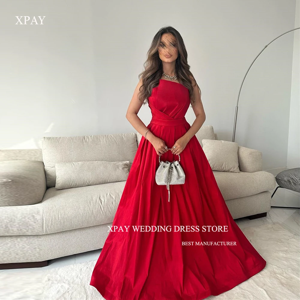 

XPAY Simple Strapless A Line Red Evening Dresses Saudi Arabic Women Prom Gowns Formal Party Occasion Dress 2024 Celebrity Long