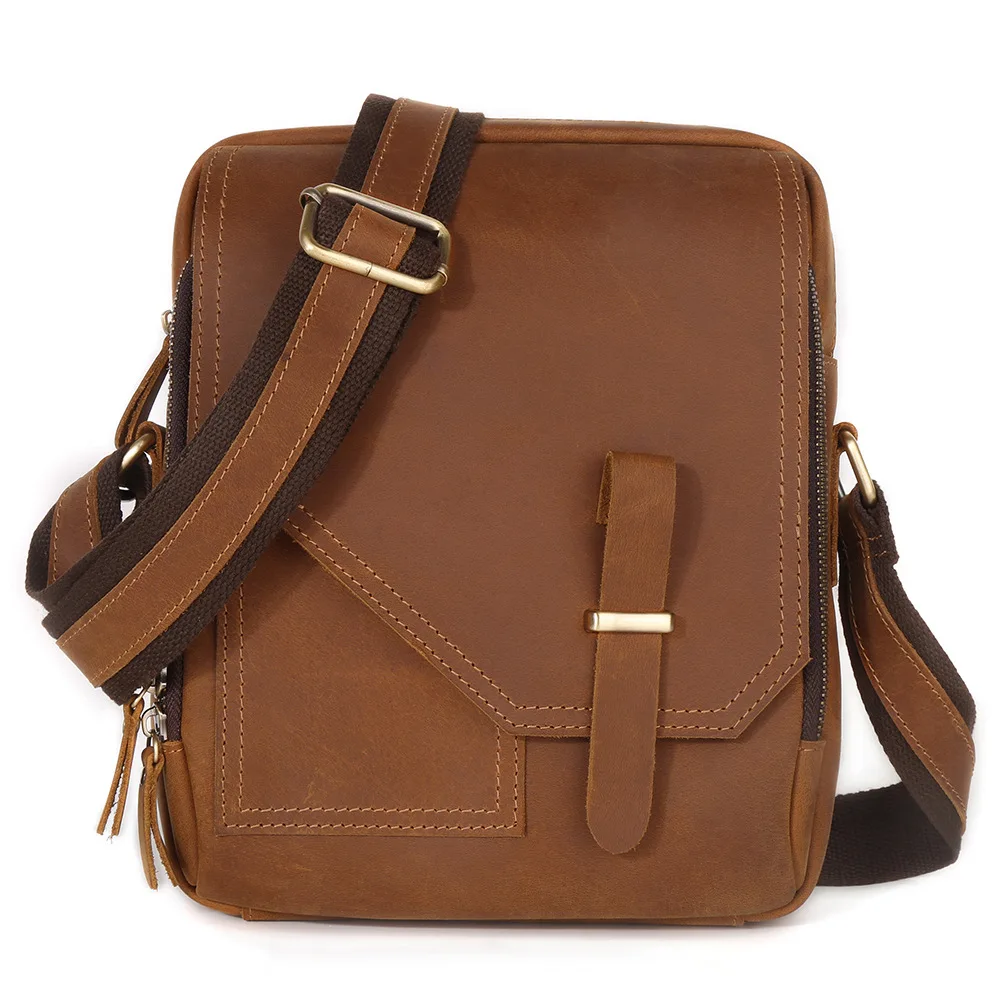 Vintage Crazy Horse Leather Shoulder Messenger Bag for Men