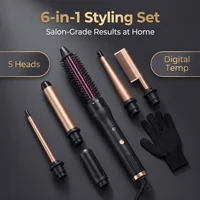 Ensemble de coiffure 5-en-1 interchangeable, fer à boucler multifonctionnel, brosse lissante avec écran LCD, peigne chauffant, gant anti-brûlure 1