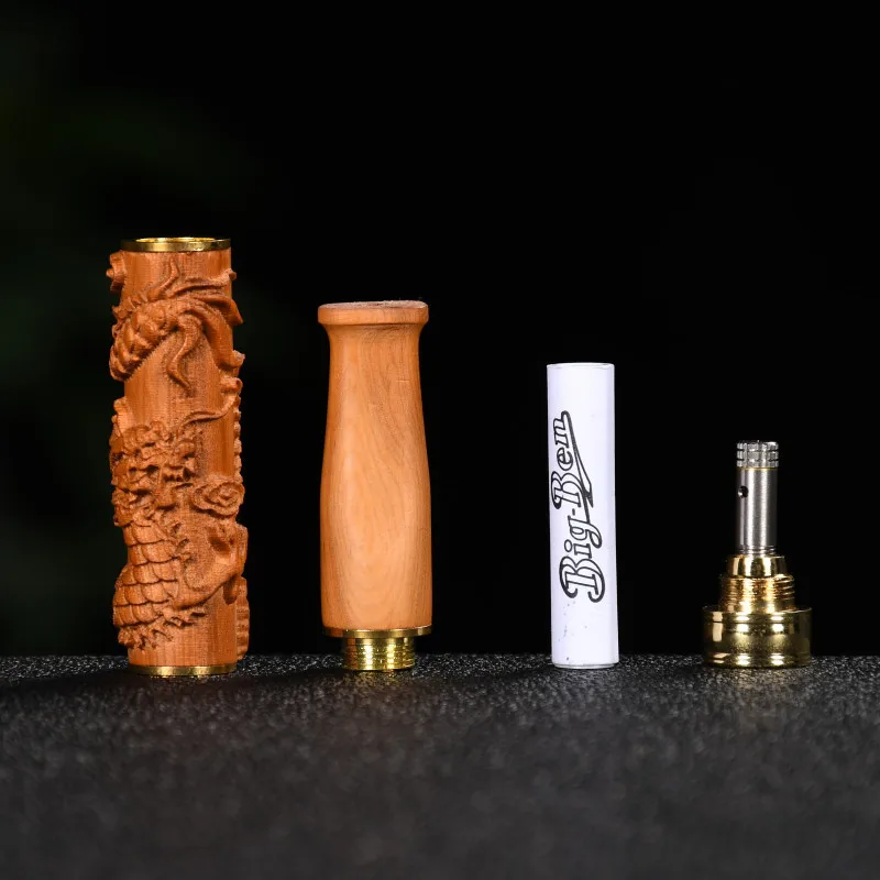 

Solid wood relief Dragon Seal Cigarette filter Dual Filtration element circulating type dual thick thin Hookah Pipe Gift for Men