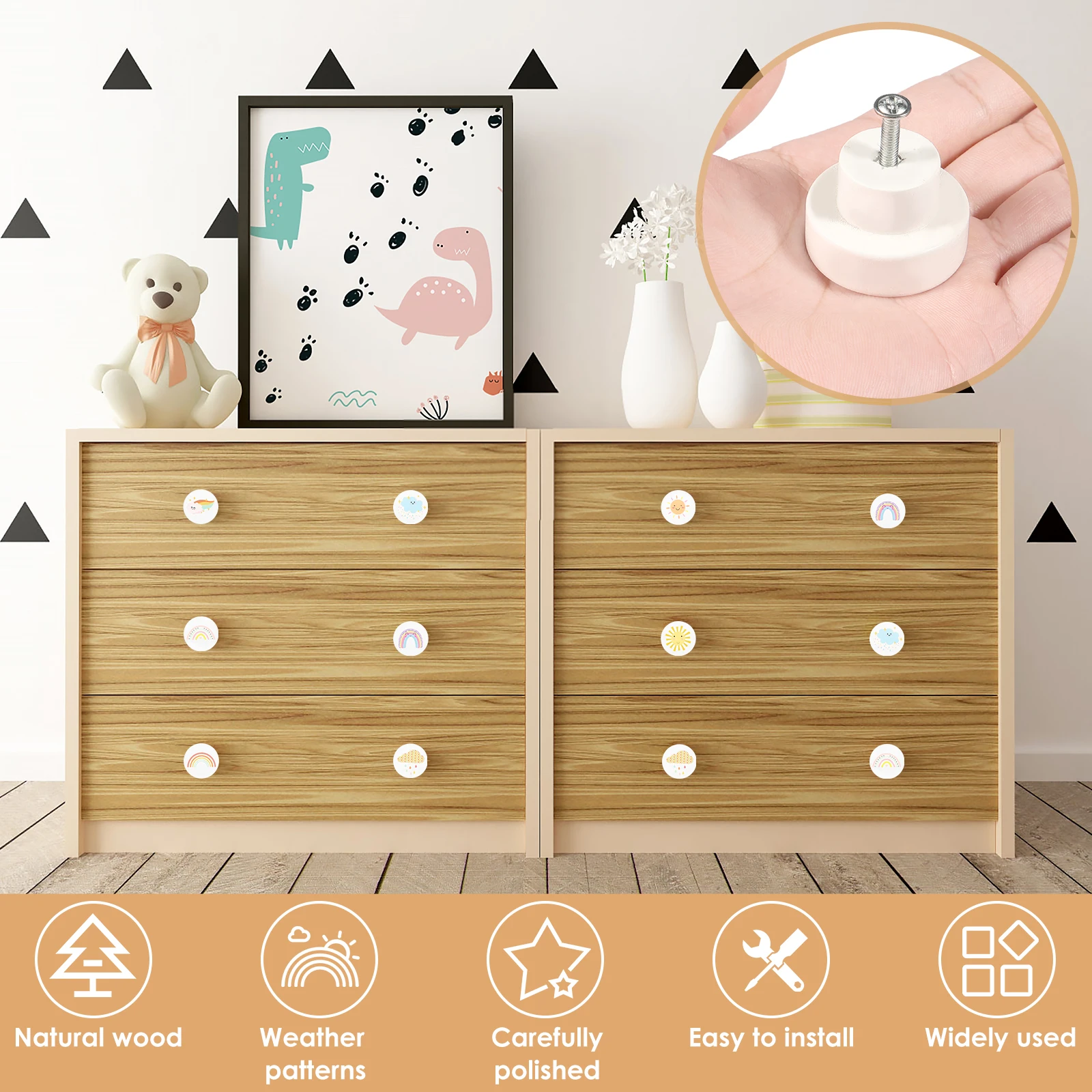 8Pcs Drawer Handle Cute Single Hole Door Pull Knob Round Kitchen Cupboard Wardrobe Door Dresser for Furniture Pull Knobs