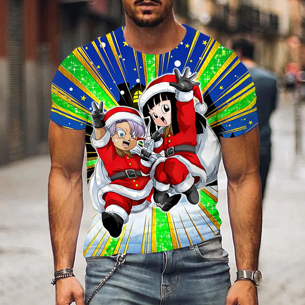 

Summer Fashion Christmas 3D Cartoon Print T-shirt Dragon Ball Z Harajuku Adult Short Sleeve T-shirt Plus Size Men's