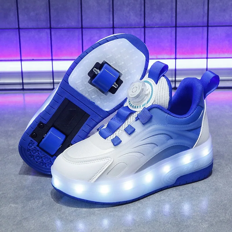 Casual Sneakers Led Light Wheels Outdoor Parkour Roller Skate Shoes Sports New Children's Kids Boys Girls USB Charging Glowing children s kids boys girls usb charging glowing casual sneakers led light wheels outdoor parkour roller skate shoes sports for