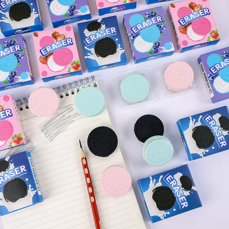 Cartoon Creative Biscuit Eraser Simulation Oreo Student Stationery Traceless Eraser pencil eraser eraser pen plasticine eraser eraser refillable pen biscuit eraser kneadable eraser retractable eraser