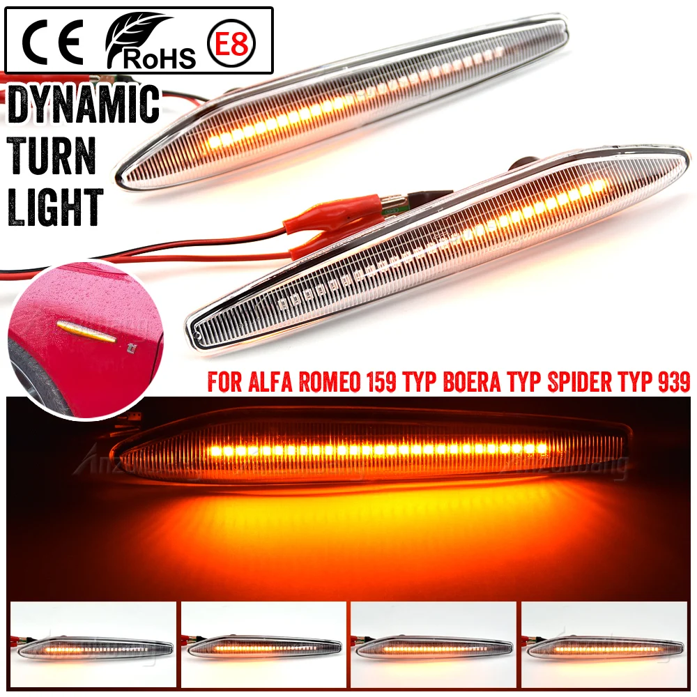 

2X Dynamic LED Side Marker Light Arrow Turn Signal Blinker Indicator Lamp For Alfa Romeo 159 Sportwagon typ Boera Spider typ 939