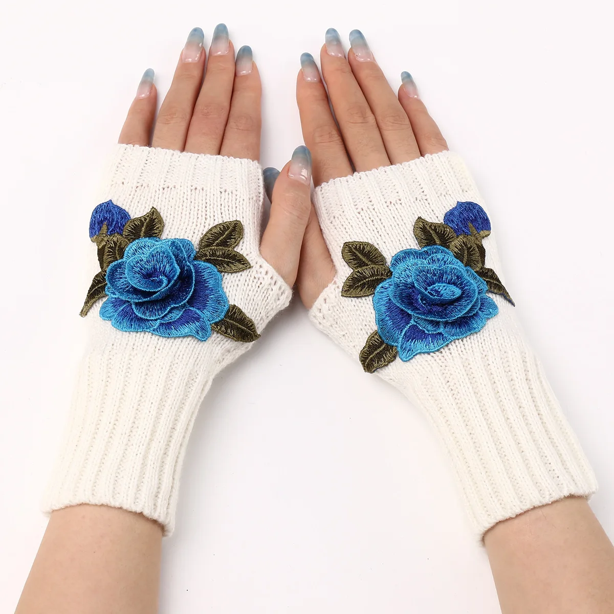 Women Half Finger Gloves Winter Knitted Arm Sleeves Fingerless Mittens Solid Color Soft Gloves Students Touch Screen Gloves