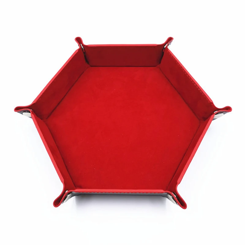 Foldable Hexagonal PU Leather Dice Tray with Flannel Lining - Portable Storage Box for Tabletop Games and Office Accessories