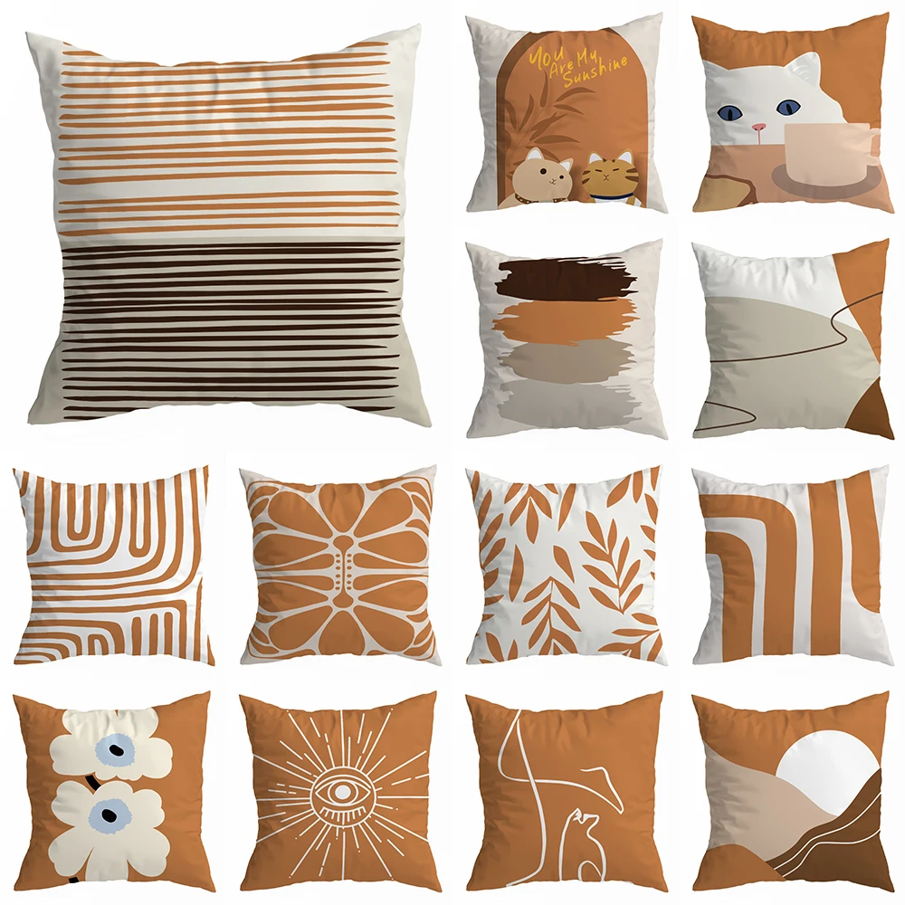 

Чехол для подушки с оранжевым геометрическим абстрактным принтом кота, декоративная наволочка для дома, гостиной, дивана