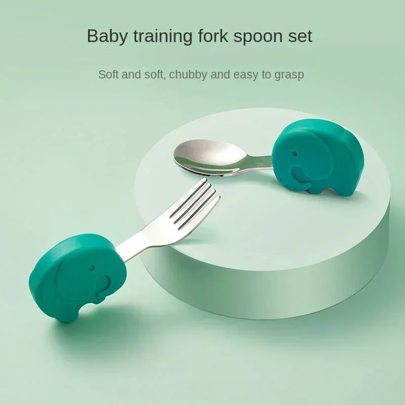 Baby Gadgets Tableware Set Children Utensil Stainless Steel Toddler Dinnerware Cutlery Cartoon Infant Food Feeding Spoon Fork Silicone Feeding Spoon Silicone Cutlery Set Learning Spoons Fork Spoon Set Baby Cutlery