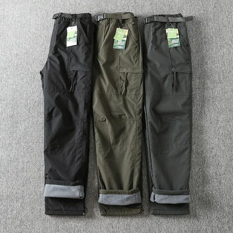 Autumn and Winter  Fleece Soft Shell Pants Man Straight Slacks Multi-pocket Cargo Pants Men Winter Army Tactical Pantalon Homme