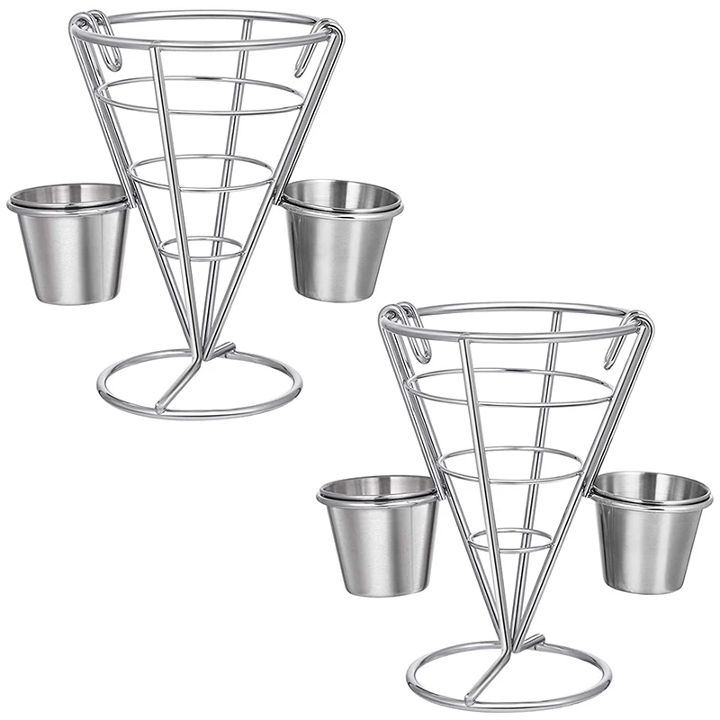 

2Pcs French Fries Stands Fish And Chips Basket Holders Snack Appetizer Serving Rack Food Display Wire Stands For Kitchen