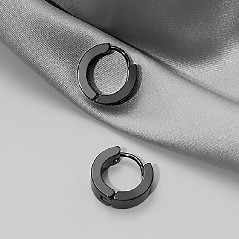 1/16 pairs Black Punk Stainless Steel Women Men Hoop Earrings Small Trendy Round Cross Pendants Jewelry Accessories Earrings 5