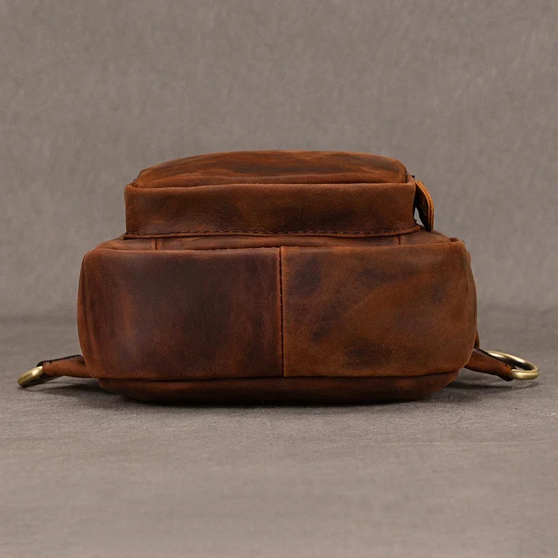 Genuine Leather Chest Bag for Men Outdoor Gym Sport Riding Biking