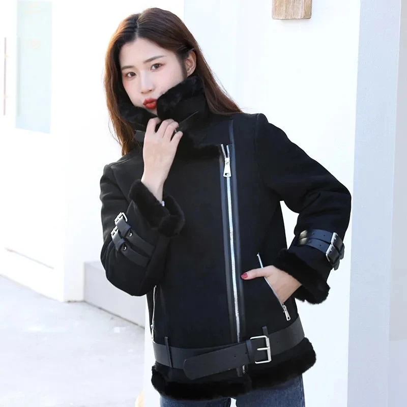 motorcycle-clothes-women's-overcoat-2023-new-autumn-winter-thick-warm-parker-coats-fashion-loose-fur-one-casual-coat-tops