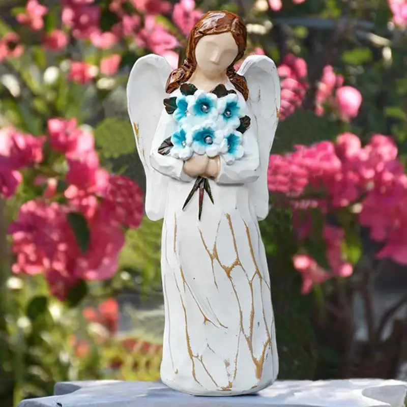 Angel Solar Lights Outdoor Garden 11 Inches LED Lights Resin Outdoor Angel Statues For Garden Decoration Waterproof