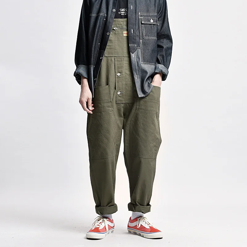 Men's Amekaji Multi-pocket Overalls Outdoor Workwear Retro Casual Loose Baggy Cargo Pants Trousers Work Jumpsuit denim overalls